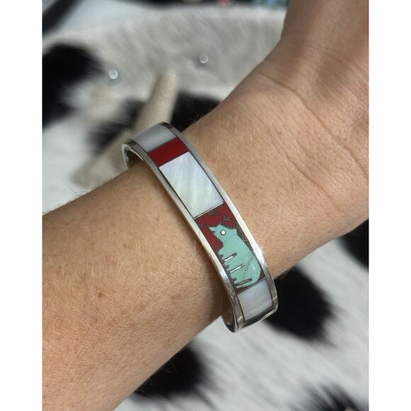 Native Turza Wells Andrew Shows Multistone Sterling Bear Cuff Bracelet Turquoise - Picture 1 of 16